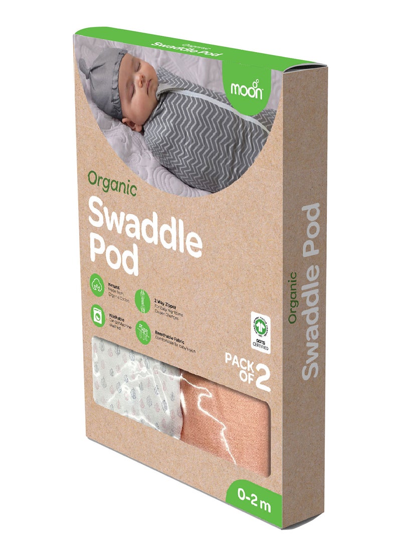 Moon Swaddle Pods With Beanie Pack Of 2 Front Two-Way Zippered - Forest Print - Image 2