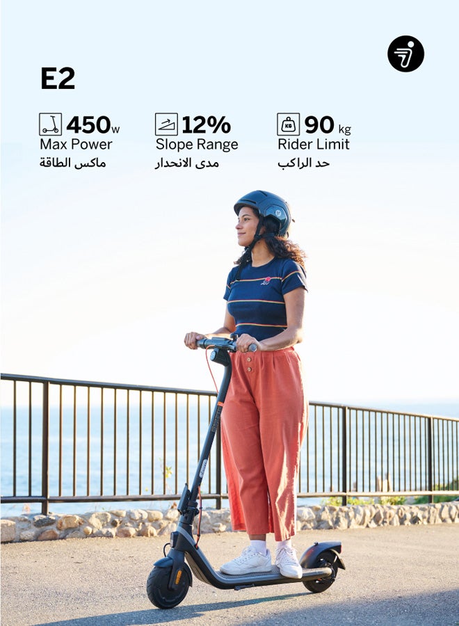 ninebot Segway E2 Electric Scooter, Three Speed Modes 20 km/h Fast Scooter, 25 km Long Range & 250W Powerful Motor, Smart App & Traction Control System, 90 kg Rider Limit, Electric Scooter For Adult  - Image 2