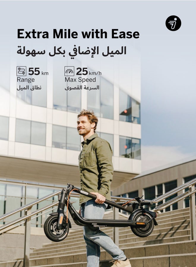 Segway F2 Pro Electric Scooter, Three Speed Modes 32 km/h Fast Scooter, 55 km Long Range & 900W Powerful Motor, Smart App & Traction Control System, 120 kg Rider Limit Electric Scooter For Adult