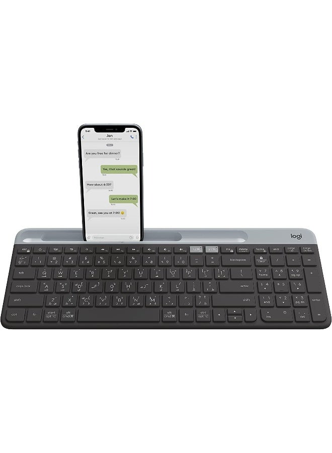 K580 Slim Multi Device Wireless Keyboard, For Chrome OS, 10 Meter Wireless Operation, Bluetooth / 2.4GHz USB Receiver, Easy Switch, 24 Month Battery, Arabic Layout, Black | 920-010073 black