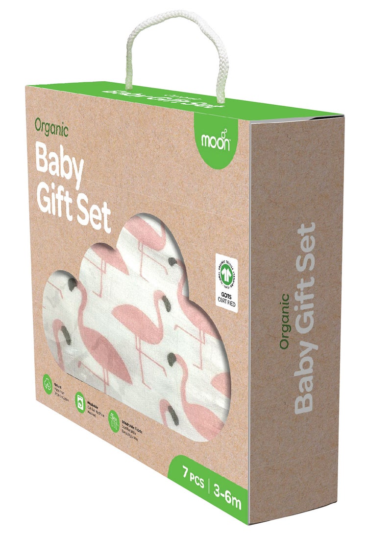 Moon Organic Baby Gift Set Of 7 Rompers-Swaddle-Bibs-Hat-Mitten Set For 3 - 6 Months - Image 2