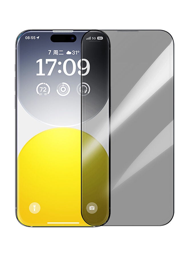 Baseus iPhone 15 Pro Max 6.7 Inch 9H Sapphire Series Full-Coverage Privacy Protection Tempered Glass Screen Protector Built-In Dust Filter With Cleaning Kit And Dust-Proof Installation Tool Black  - Image 1