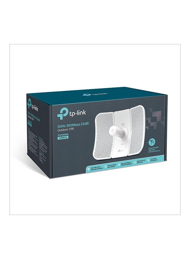 TP-LINK CPE610 Outdoor Wireless Access Poin, 5GHz 300Mbps CPE, 23dBi High-Gain Antenna, IP65 Weatherproof, Passive PoE, 10/100Mbps LAN, TDMA MAXtream, Pharos Control, Long-Range Point-to-Point WiFi White - Image 3