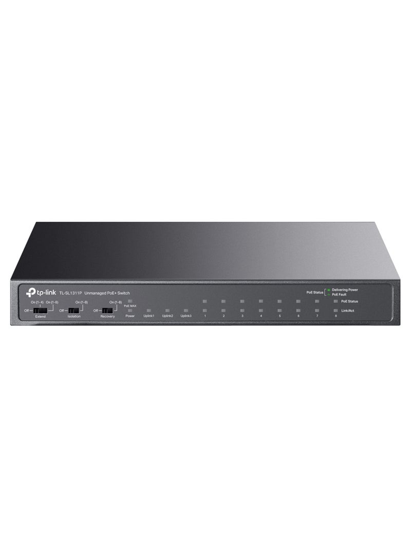 تي بي لينك 8-Port 10/100Mbps + 3-Port Gigabit Desktop Switch with 8-Port PoE+ Black - Image 1