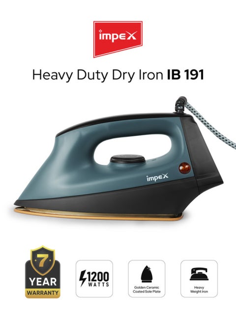 Non-Stick Ceramic-Coated Golden Sole Plate Iron Box 2Kg Heavy Duty Dry Iron Iron Box with 5 Temperature Settings Heavy Weight Iron Box with Overheat Protection, Pilot lamp, 360° Swivel Cord, Powerful Iron for All Kinds of Fabric IB 191 1200 W IB 191 Multicolour