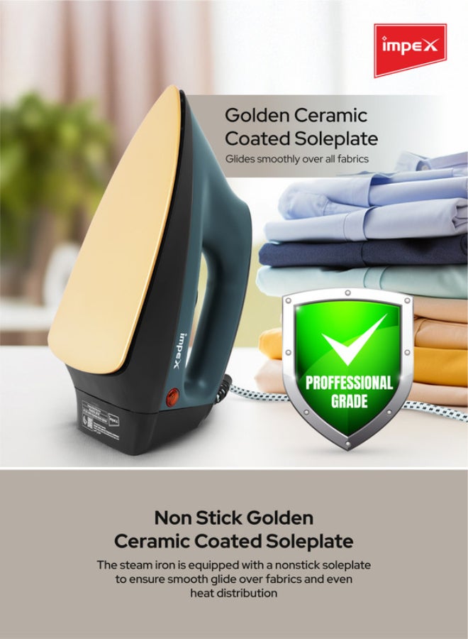 Impex Non-Stick Ceramic-Coated Golden Sole Plate Iron Box 2Kg Heavy Duty Dry Iron Iron Box with 5 Temperature Settings Heavy Weight Iron Box with Overheat Protection, Pilot lamp, 360° Swivel Cord, Powerful Iron for All Kinds of Fabric IB 191 1200 W IB 191 Multicolour - Image 5