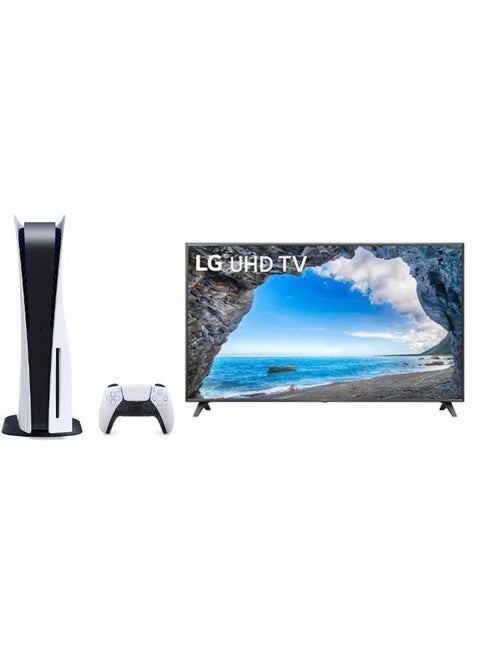 PlayStation 5 Console (Disc Version) With Controller + UHD 4K TV 55 Inch, Cinema Screen Design 4K Active HDR WebOS Smart AI ThinQ 55UP7750PVB.FU Black
