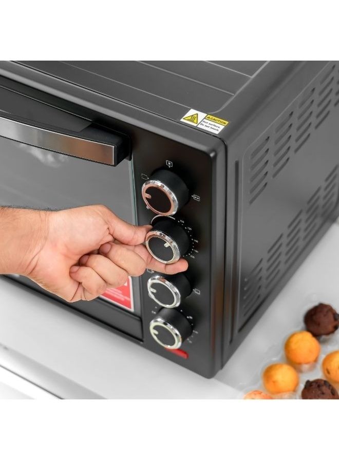 GEEPAS 48L Electric OTG Convection Rotisserie Oven - 2000W, Countertop Toaster Grill for Baking, Roasting, Grilling | 100-250°C, 60-Min Timer | Tempered Glass, GO4451N Black 48 L 2000 W GO4451N Black - Image 5