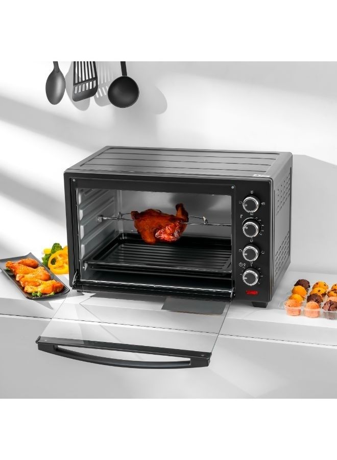 GEEPAS 48L Electric OTG Convection Rotisserie Oven - 2000W, Countertop Toaster Grill for Baking, Roasting, Grilling | 100-250°C, 60-Min Timer | Tempered Glass, GO4451N Black 48 L 2000 W GO4451N Black - Image 3