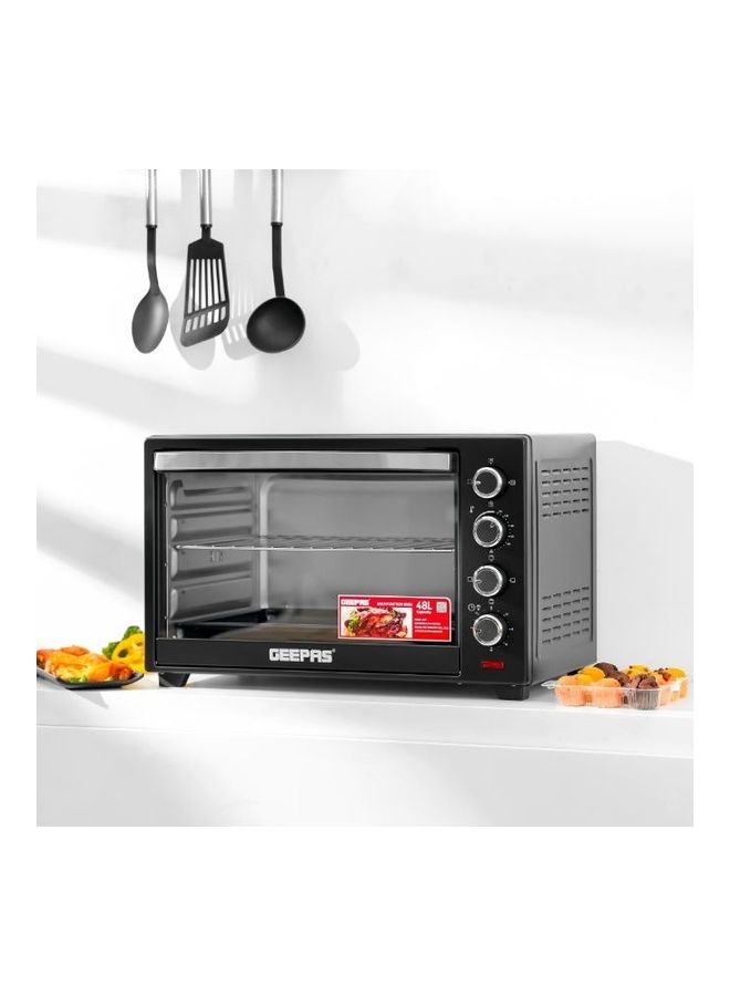 GEEPAS 48L Electric OTG Convection Rotisserie Oven - 2000W, Countertop Toaster Grill for Baking, Roasting, Grilling | 100-250°C, 60-Min Timer | Tempered Glass, GO4451N Black 48 L 2000 W GO4451N Black - Image 4