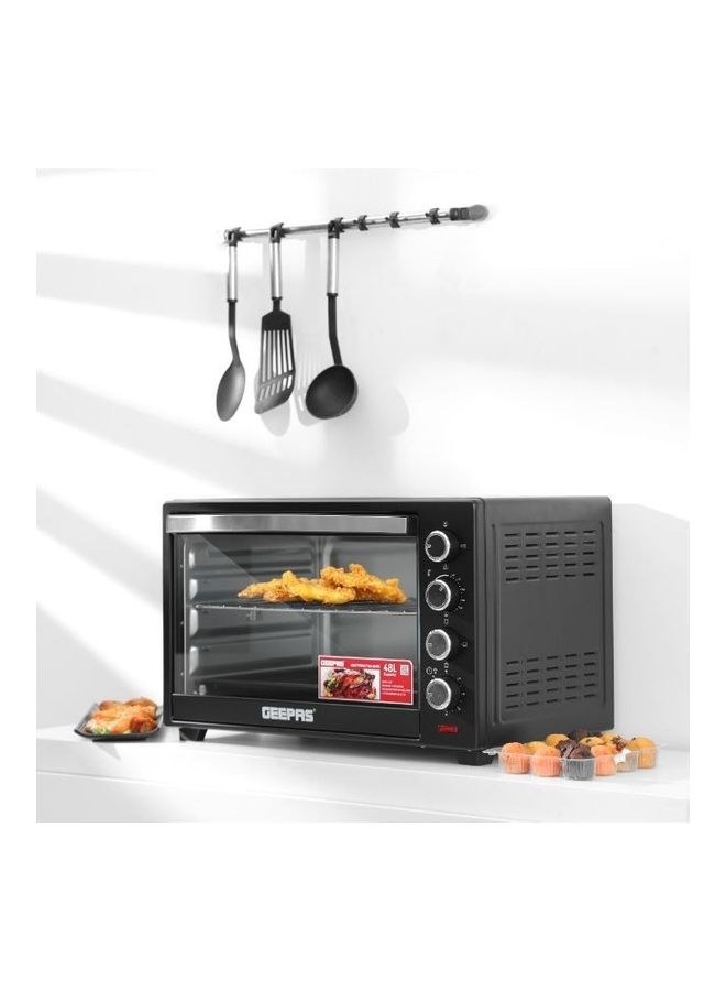 GEEPAS 48L Electric OTG Convection Rotisserie Oven - 2000W, Countertop Toaster Grill for Baking, Roasting, Grilling | 100-250°C, 60-Min Timer | Tempered Glass, GO4451N Black 48 L 2000 W GO4451N Black - Image 2