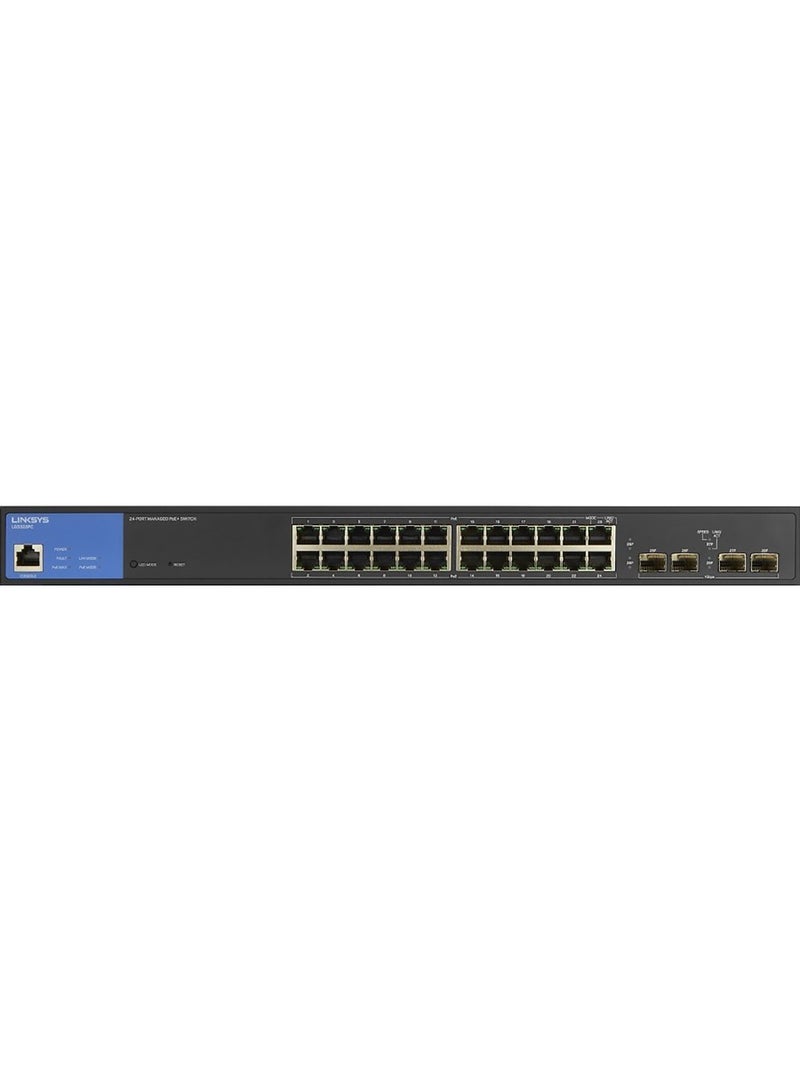 LINKSYS - 24 Port Managed Gigabit PoE+ Switch, With 4 1G SFP Uplinks, 250W TAA Compliant, 802.1q VLAN Tagging, Port Security, Access Control List | LGS328PC Black - Image 1
