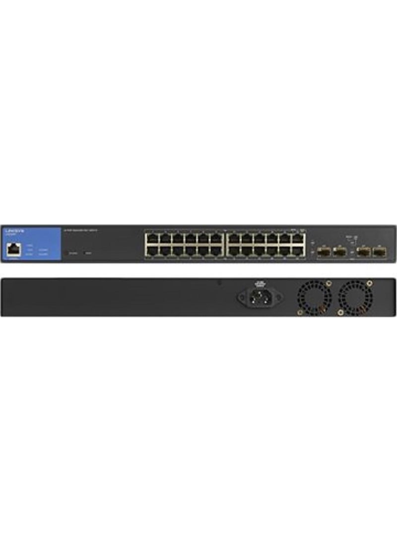 LINKSYS - 24 Port Managed Gigabit PoE+ Switch, With 4 1G SFP Uplinks, 250W TAA Compliant, 802.1q VLAN Tagging, Port Security, Access Control List | LGS328PC Black - Image 1