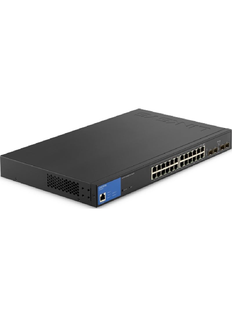 LINKSYS - 24 Port Managed Gigabit PoE+ Switch, With 4 1G SFP Uplinks, 250W TAA Compliant, 802.1q VLAN Tagging, Port Security, Access Control List | LGS328PC Black - Image 1