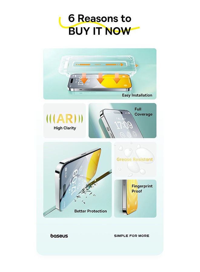 Iphone 15 Pro 6.1 Inch Sapphire Series 9H Explosion-proof Tempered Glass Screen Protector Built-In Dust Filter With Cleaning Kit And Dust-Proof Clear