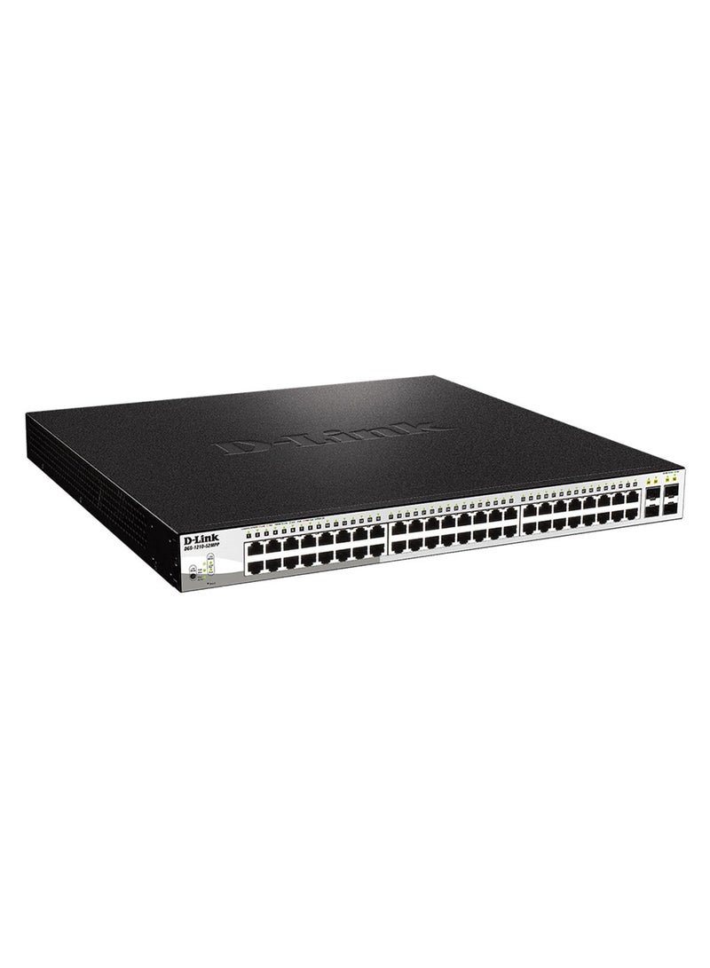 D-Link - 52-Port Gigabit Smart Managed PoE Switch ( 740W PoE budget, 48 x 10/100/1000BASE-T PoE ports + 4 x Gigabit SFP ports. L2+ Static Routing, Advanced L2 switching and security features) DGS-1210-52MPP Black - Image 1