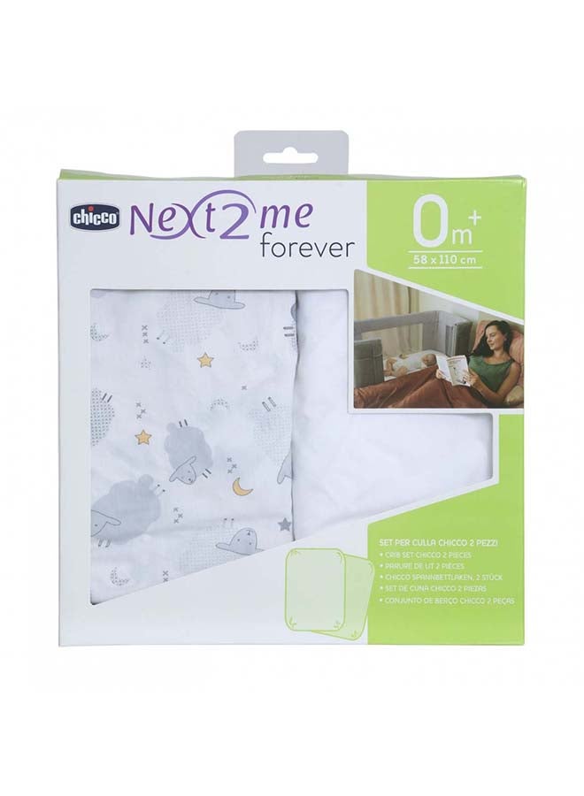 Chicco - Crib Set 2 Fitted Sheets Compatible With Next2Me Forever, Grey Sheep - Image 1
