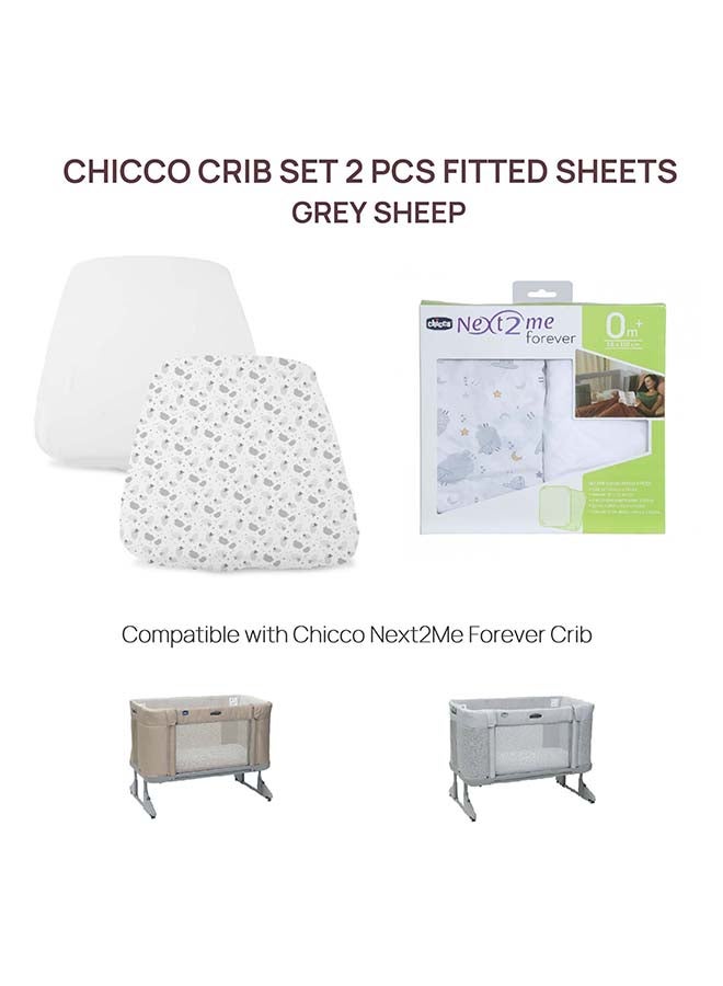 Chicco - Crib Set 2 Fitted Sheets Compatible With Next2Me Forever, Grey Sheep - Image 1