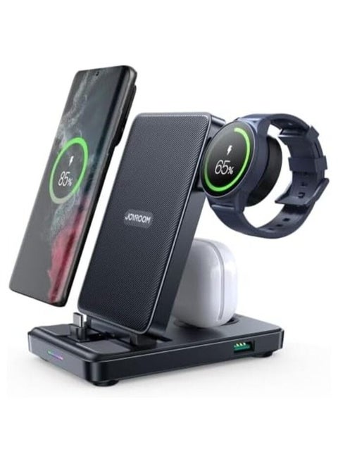 JOYROOM JR-WQS01 4 in 1 Wireless Charging Stand For Type-C Cellphone&Earphone SMART Watch Series(Black) Black
