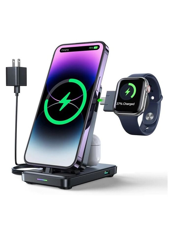 JOYROOM JR-WQS01 4 in 1 Wireless Charging Stand For Type-C Cellphone&Earphone SMART Watch Series(Black) Black