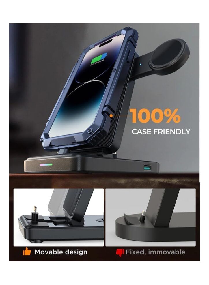 JOYROOM JR-WQS01 4 in 1 Wireless Charging Stand For Type-C Cellphone&Earphone SMART Watch Series(Black) Black