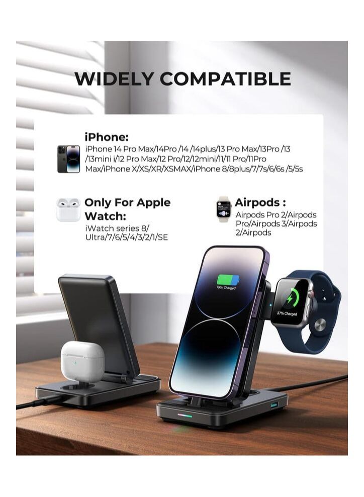 JOYROOM JR-WQS01 4 in 1 Wireless Charging Stand For Type-C Cellphone&Earphone SMART Watch Series(Black) Black