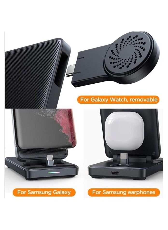 JOYROOM JR-WQS01 4 in 1 Wireless Charging Stand For Type-C Cellphone&Earphone SMART Watch Series(Black) Black