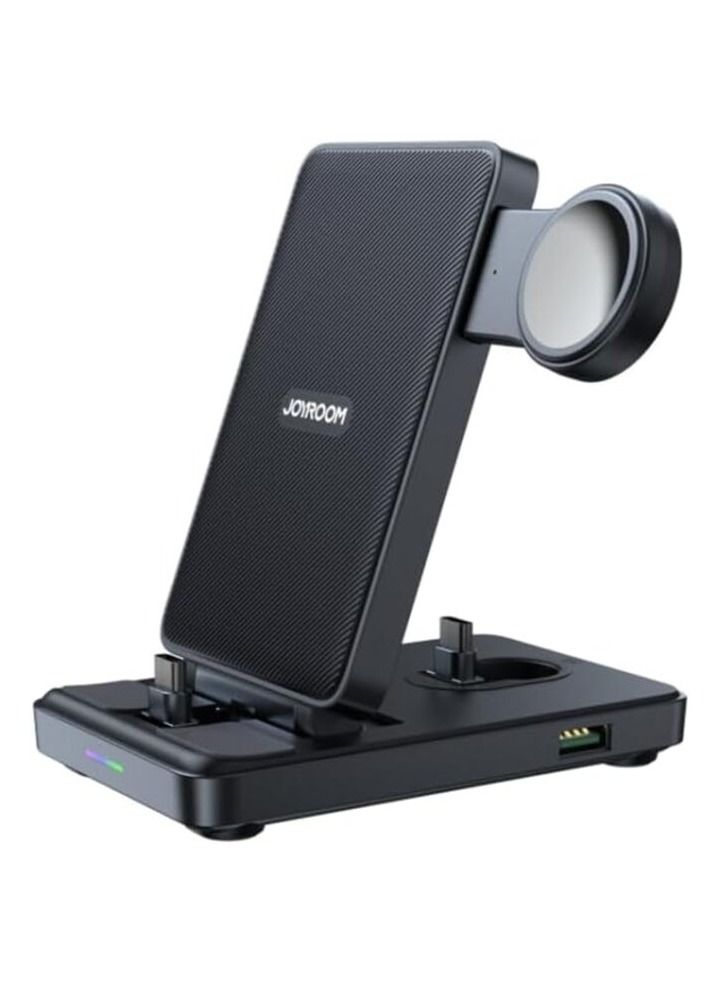 JOYROOM JR-WQS01 4 in 1 Wireless Charging Stand For Type-C Cellphone&Earphone SMART Watch Series(Black) Black
