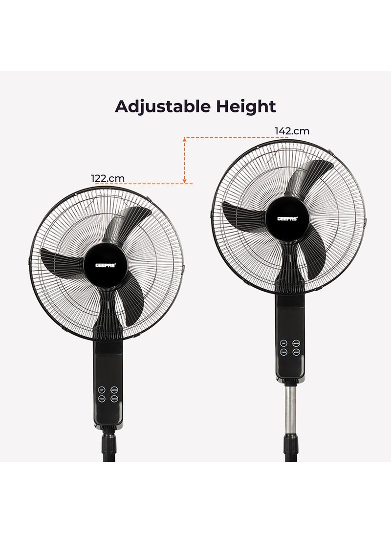 GEEPAS - 16" Stand Fan 3 Speed With Remote Control , 5 Leaf Blade, Adjustable Height & Tilt Setting With Led Display 55 W GF9466 White - Image 1