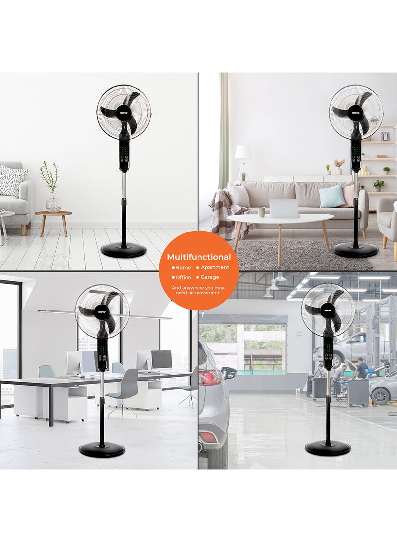 GEEPAS - 16" Stand Fan 3 Speed With Remote Control , 5 Leaf Blade, Adjustable Height & Tilt Setting With Led Display 55 W GF9466 White - Image 1