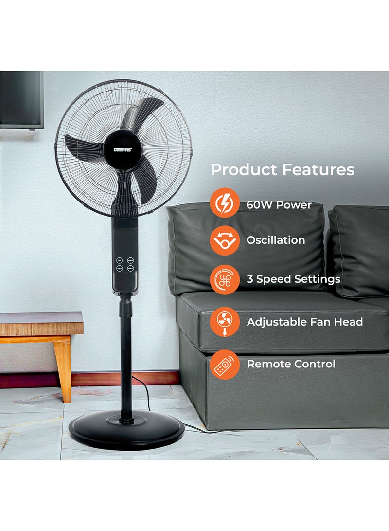 GEEPAS - 16" Stand Fan 3 Speed With Remote Control , 5 Leaf Blade, Adjustable Height & Tilt Setting With Led Display 55 W GF9466 White - Image 1