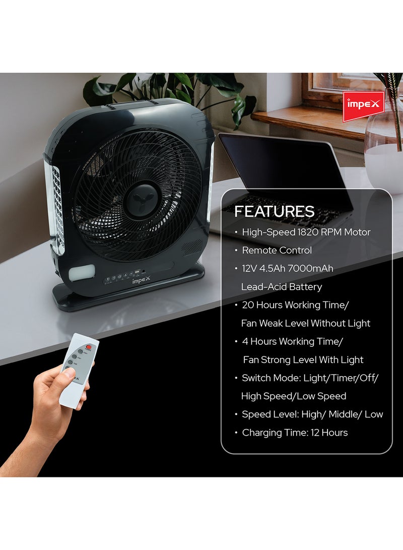 إمبكس - مصباح LED بمروحة قابلة لإعادة الشحن 3 شفرات مع جهاز تحكم عن بعد - Image 1