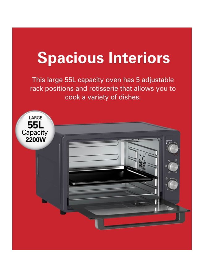 Hamilton Beach - Convection Toaster Oven with Rotisserie Grill, Double Walled Glass, Oyster Grey Color, 6 accessories, 6 functions, Max 230°C temp & 60 mins timer, 2 years warranty 55 L 2200 W CTGL55-ME Oyster Grey - Image 1