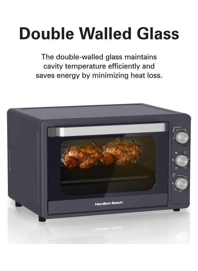 Hamilton Beach Convection Toaster Oven with Rotisserie Grill, Double Walled Glass, Oyster Grey Color, 6 accessories, 6 functions, Max 230°C temp & 60 mins timer, 2 years warranty 55 L 2200 W CTGL55-ME Oyster Grey  - Image 2