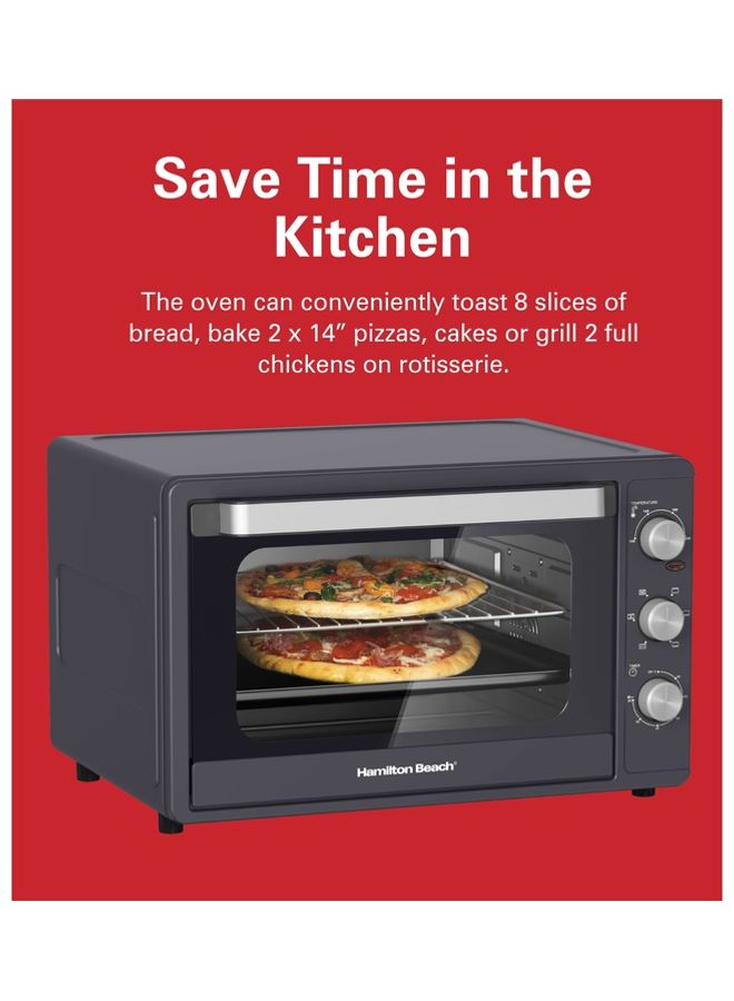 Hamilton Beach Convection Toaster Oven with Rotisserie Grill, Double Walled Glass, Oyster Grey Color, 6 accessories, 6 functions, Max 230°C temp & 60 mins timer, 2 years warranty 55 L 2200 W CTGL55-ME Oyster Grey  - Image 3