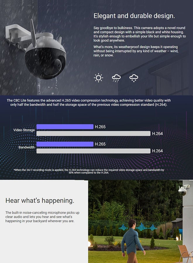 EZVIZ - 1080P Full Hd Wifi Security Camera Outdoor Pan Tilt Zoom 360° Visual Coverage Color Night Vision Ip65 Waterproof Motion Detection Xiaomi Memory Card 256GB A2/4K - Image 1