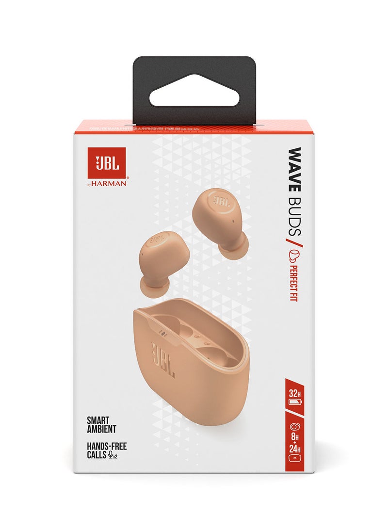 JBL - Wave Buds True Wireless Earbuds Deep Bass Comfortable Fit 32H Battery Smart Ambient Technology Hands Free Call Water And Dust Resistant Beige - Image 1