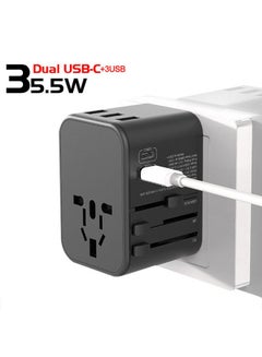 OFFBEAT ACE 35.5W PD Travel Adapter, QC 3.0 Universal Adapter, International Travel Adapter with 20W PD Dual Type-C, Universal Adapter Plug with 3 Fast USB Ports for USA, UK/UAE/KSA/Oman and EU/India Full Black  - Image 2