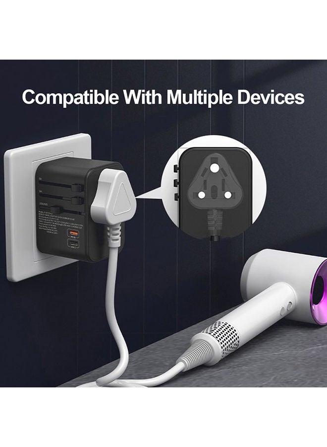 OFFBEAT - ACE 35.5W PD Travel Adapter, QC 3.0 Universal Adapter, International Travel Adapter with 20W PD Dual Type-C, Universal Adapter Plug with 3 Fast USB Ports for USA, UK/UAE/KSA/Oman and EU/India Full Black - Image 1
