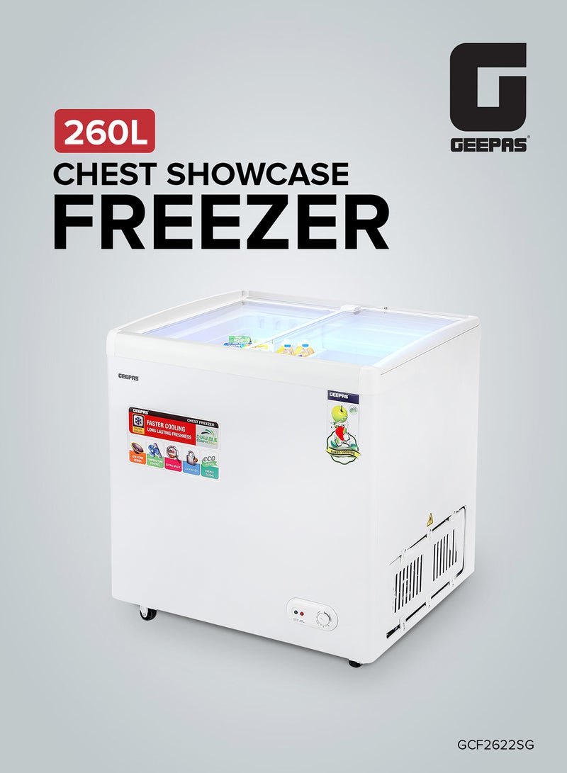 GEEPAS Chest Showcase Freezer-Convertible Freezer And Fridge Function | Faster Cooling Long Lasting Freshness With Temperature Control 260 L 220 W GCF2622SG White  - Image 1