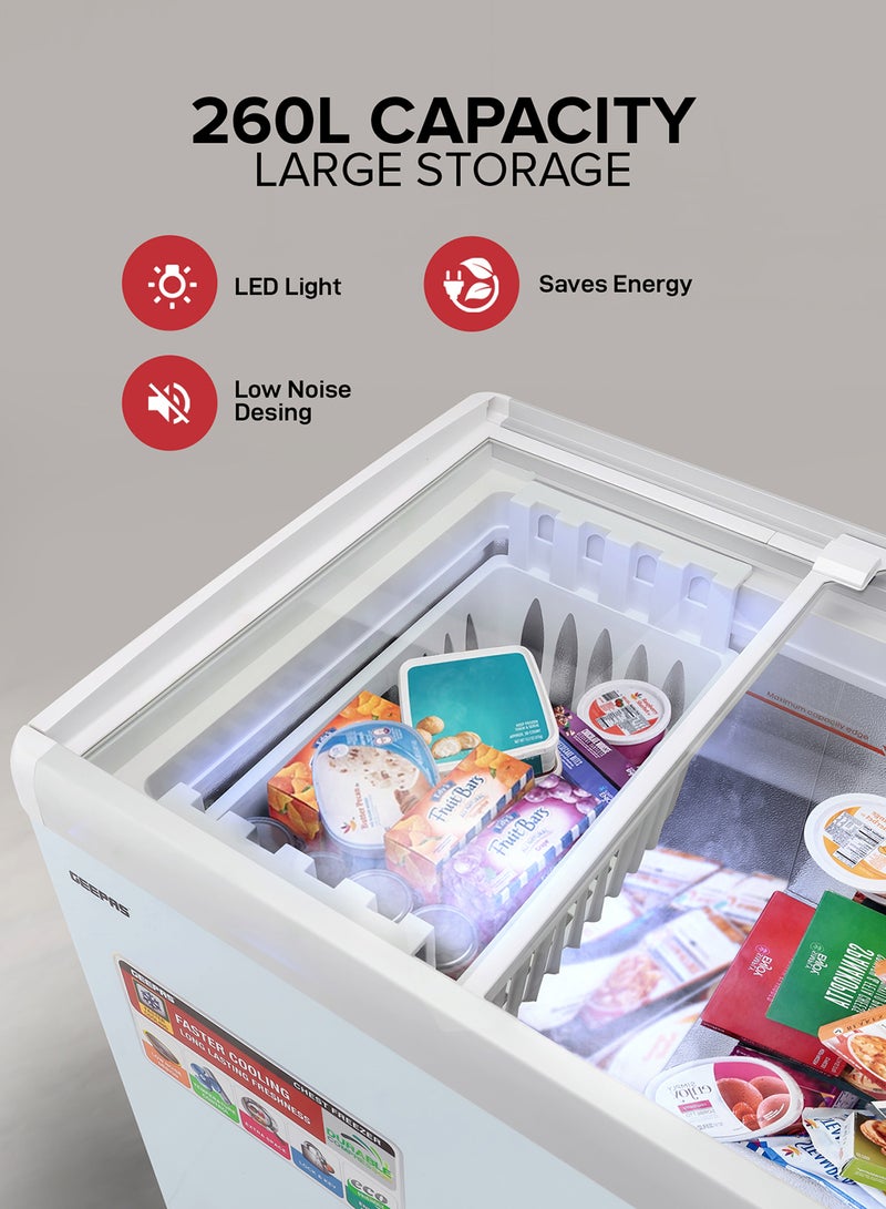 GEEPAS Chest Showcase Freezer-Convertible Freezer And Fridge Function | Faster Cooling Long Lasting Freshness With Temperature Control 260 L 220 W GCF2622SG White  - Image 5