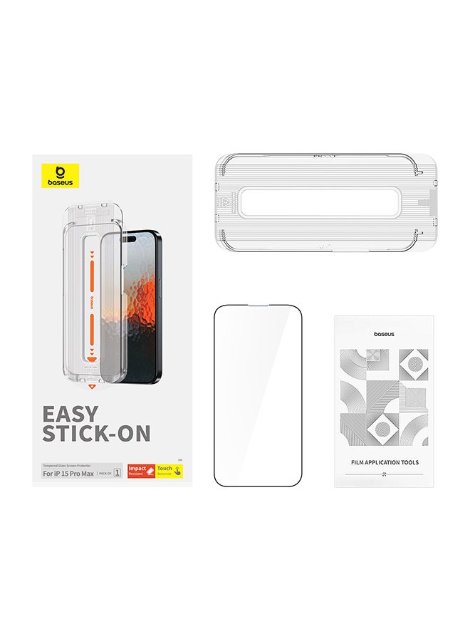 بيسوس حماية شاشة زجاج للأيفون 15 برو ماكس من  مع ( اطار التركيب السهل ) - شفاف - Image 2