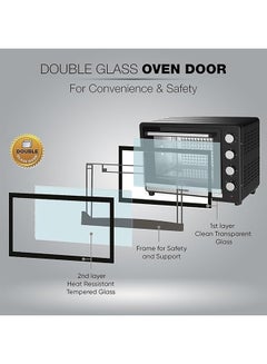NIKAI Electric Oven with Rotisserie & Convection Technology, Keep Warm Function, Double Glass Door, 4 Knobs 100 L 2700 W NT1001RCAX2 Black/Silver  - Image 3