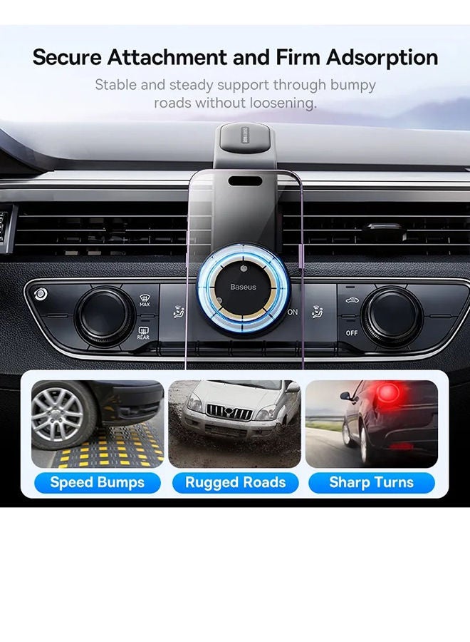 بيسوس حامل سيارة Magnitec لاسلكي ممتاز بقدرة 15 وات، حامل سيارة MagSafe، حامل لوحة أجهزة القياس متوافق مع iPhone 15/15Pro Max، 14/14 Pro Max، ذاكرة تسلا القابلة للانحناء من سبائك التيتانيوم لجميع لوحة القيادة/وحدة التحكم المركزية - Image 4