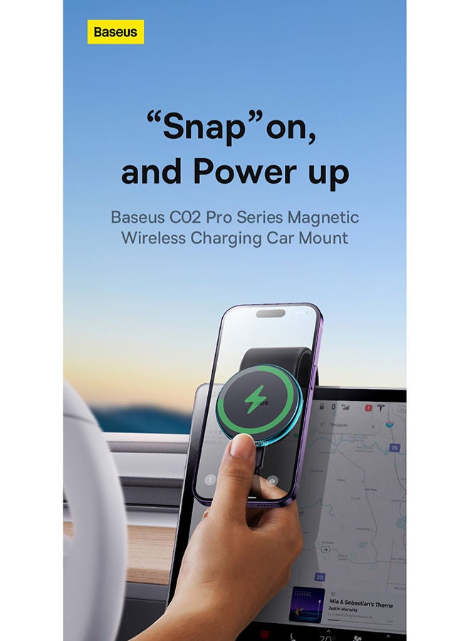 بيسوس حامل سيارة Magnitec لاسلكي ممتاز بقدرة 15 وات، حامل سيارة MagSafe، حامل لوحة أجهزة القياس متوافق مع iPhone 15/15Pro Max، 14/14 Pro Max، ذاكرة تسلا القابلة للانحناء من سبائك التيتانيوم لجميع لوحة القيادة/وحدة التحكم المركزية - Image 3