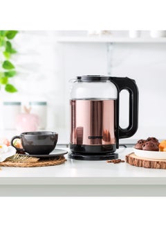 GEEPAS Double Layer Electric Glass Kettle With Boil Dry Protection and Automatic Cutoff 1.7 L 1500 W GK38063 Black , Rose Gold  - Image 1