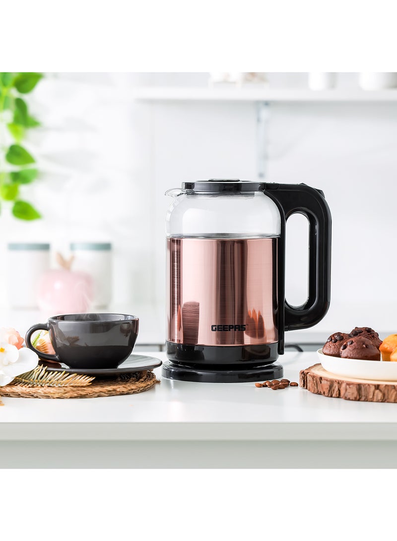 GEEPAS Double Layer Electric Glass Kettle With Boil Dry Protection and Automatic Cutoff 1.7 L 1500 W GK38063 Black , Rose Gold  - Image 1