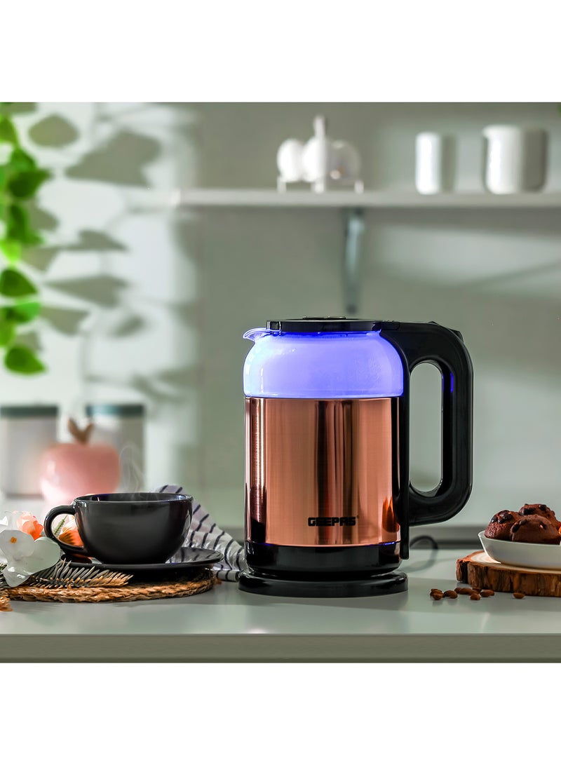 GEEPAS Double Layer Electric Glass Kettle With Boil Dry Protection and Automatic Cutoff 1.7 L 1500 W GK38063 Black , Rose Gold  - Image 2