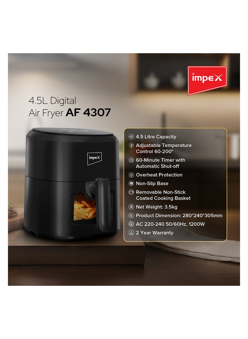 Impex - Digital Air Fryer With Adjustable Temperature Control 4.5 L 1200 W AF 4307 Black - Image 1