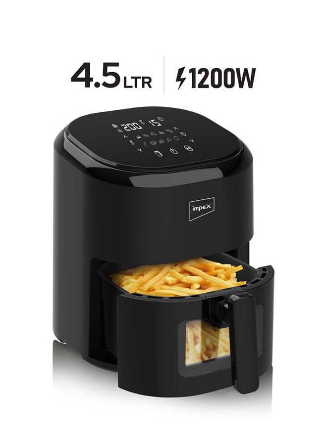 Impex 4.5 Liter Digital Air Fryer, Compact Design Fast Cooking With Adjustable Temperature Control & Timer 4.5 L 1200 W AF 4307 Black - Image 1